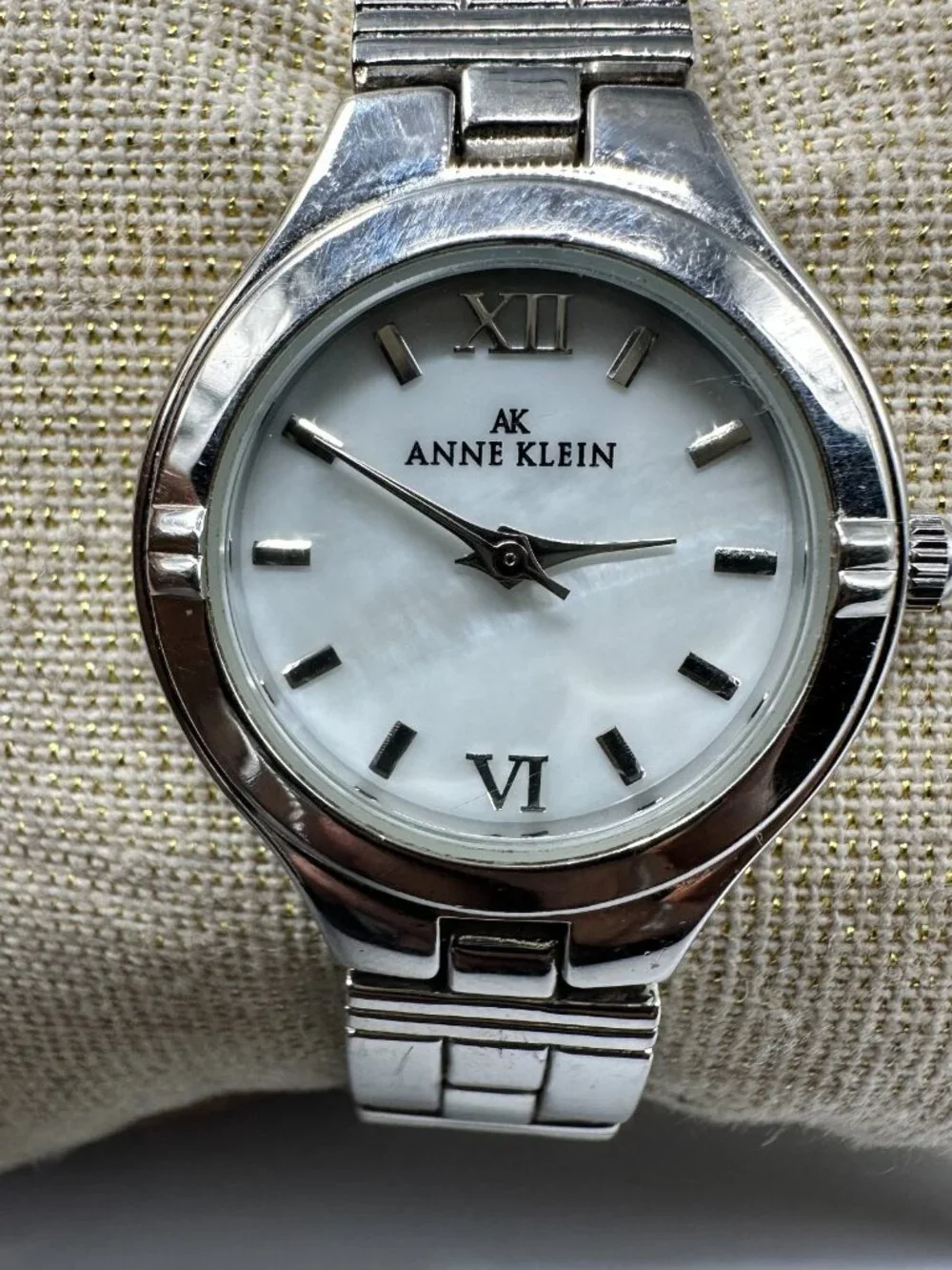 3/$30 Anne Klein Watch Women Silver Tone White Dial 26MM New Battery 6.75